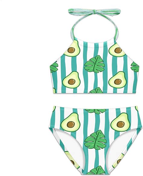 Mealove Girls Bikini Avocado Summer Leaves Quick Dry Beach Sport