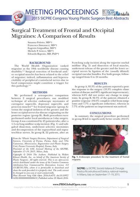 Pdf Surgical Treatment Of Frontal And Occipital Migraines