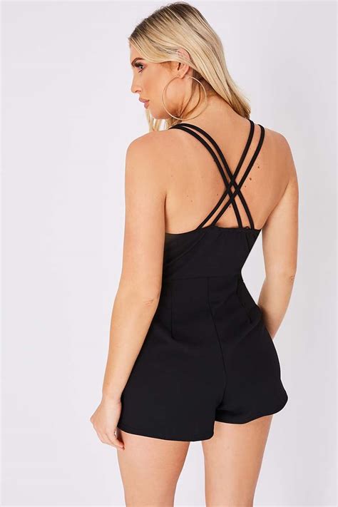 Black Plunge Wrap Over Playsuit In The Style