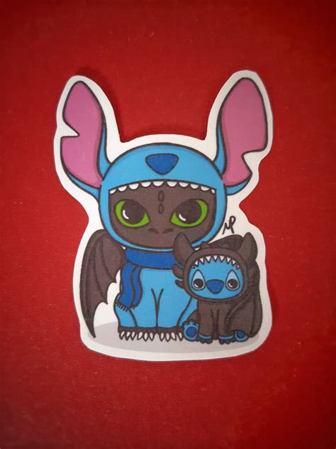 Stitch And Toothless Themed Crossover Sticker Etsy