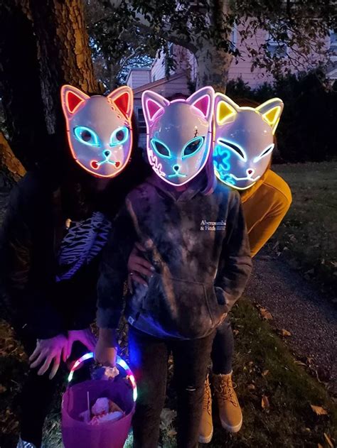 Halloween Light Up Face Kitsune Fox Led Mask Costume Rave Cosplay Party