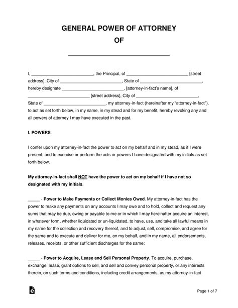 Free General Financial Power Of Attorney Form Non Durable Pdf