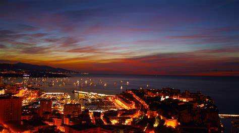 Monte Carlo Landscape Night View Monaco Town The Port