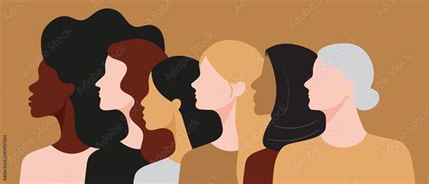 Women Of Different Races And Age Standing Together Profile Silhouettes Of Female Characters
