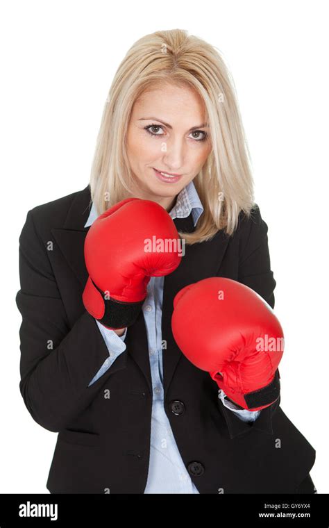 Beautiful Businesswomen Posing With Boxing Gloves Stock Photo Alamy