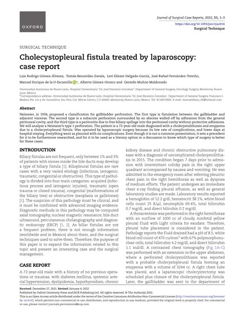Pdf Cholecystopleural Fistula Treated By Laparoscopy Case Report