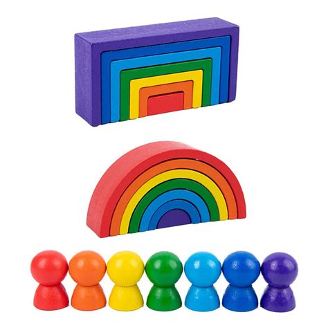 Anjetan Wooden Rainbow Stackers Set Funny Preschool Building Block Toy