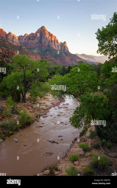 The Watchman Mountain And The Virgin River Zion National Park Located