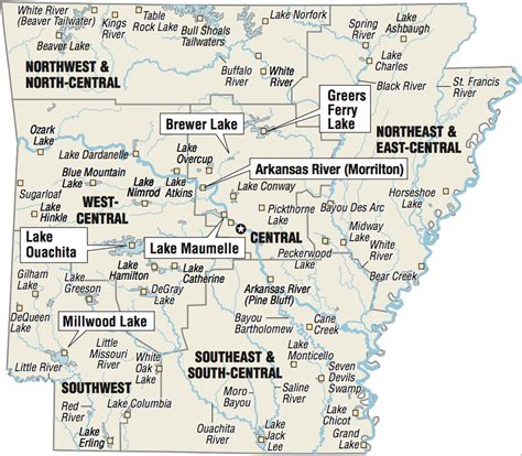A Map Showing The Location Of Arkansas Fishing Spots