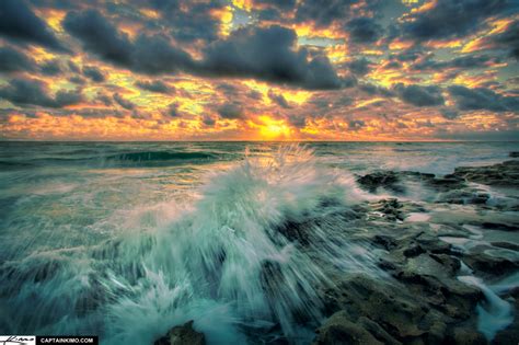 Wave Breaking Carlin Park Beach Ocean Sunrise Hdr Photography By