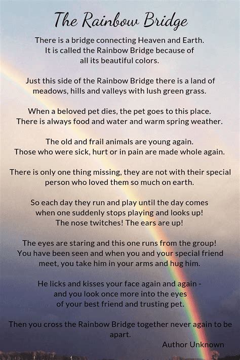 The Rainbow Bridge Poem Printable Printable World Holiday