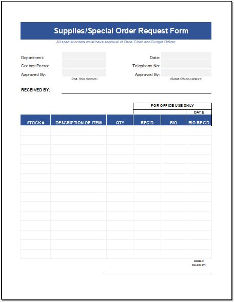 Supply Order Sheet Template For Excel Excel Templates