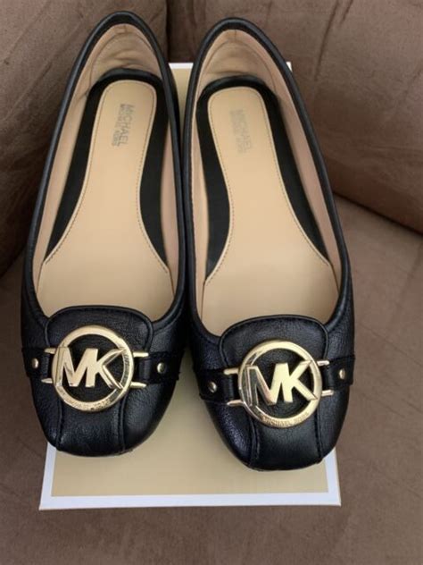 Michael Kors Fulton Moc Gold Mk Logo Women Shoe Flats Black Color Size
