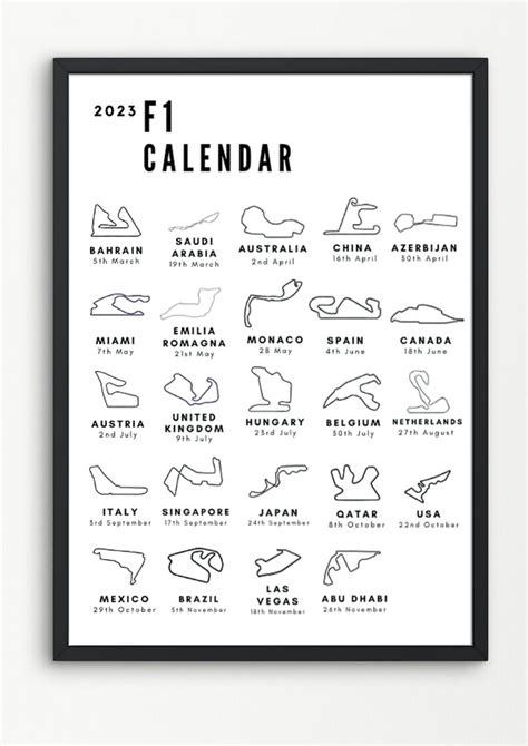 Printable F1 2023 Calendar Wall Art Formula One Poster For Etsy