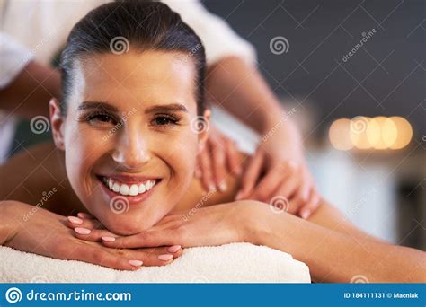 Relaxed Woman Receiving Back Massage Stock Image Image Of Lying