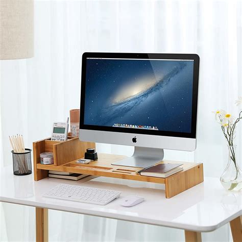 Hot Item Bamboo Monitor Stand Riser With Adjustable Storage Organizer