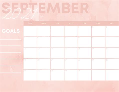 September 2021 Calendar Printable Pink Etsy