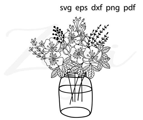 Floral Bunch Svg Flower Jar Svg Wild Roses Bouquet Garden Mom Etsy