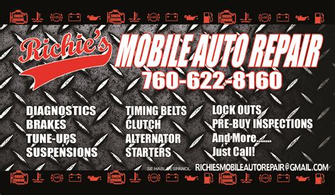 Include the required images, texts and other features that. RICHIE'S MOBILE AUTO REPAIR 760-622-8160: My Business ...