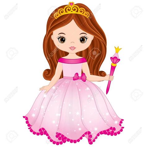 Vector Hermosa Princesa En Vestido Rosa Con Varita Mágica Vector Niña