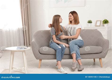 Happy Mother Talking With Her Teenager Daughter Stock Image Image Of