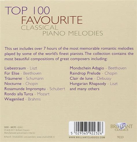 Çeşitli Sanatçılar Top 100 Favourite Classical Piano Melodies Cd