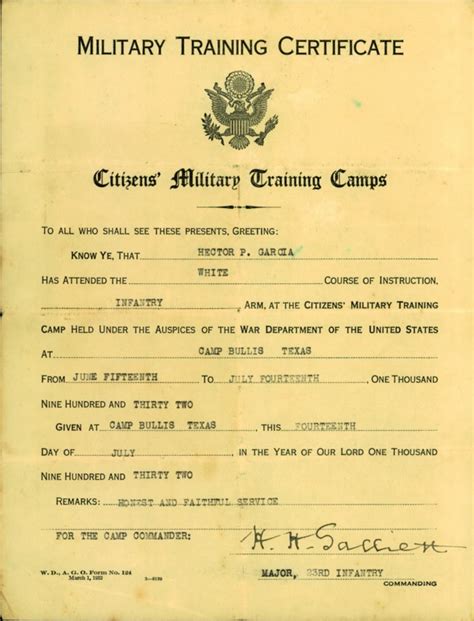 Military Training Certificate Citizens Military Training Camps · Dr