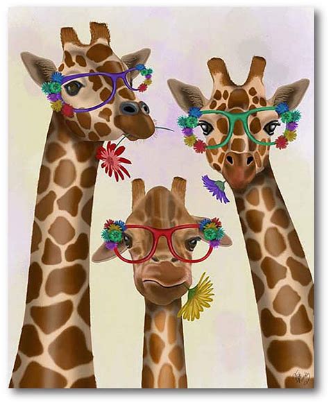Courtside Market Giraffe And Flower Glasses Trio Gallery Wrapped Canvas