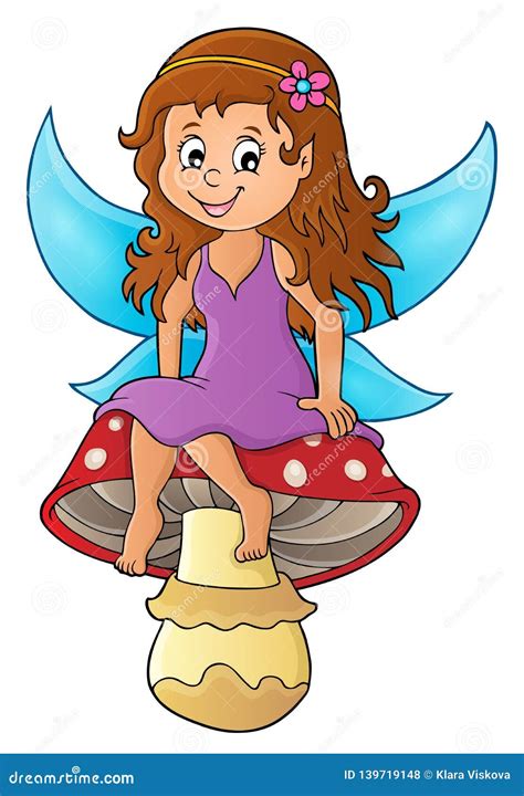 Fairy Sitting On A Mushroom Colored Cartoon 244855173