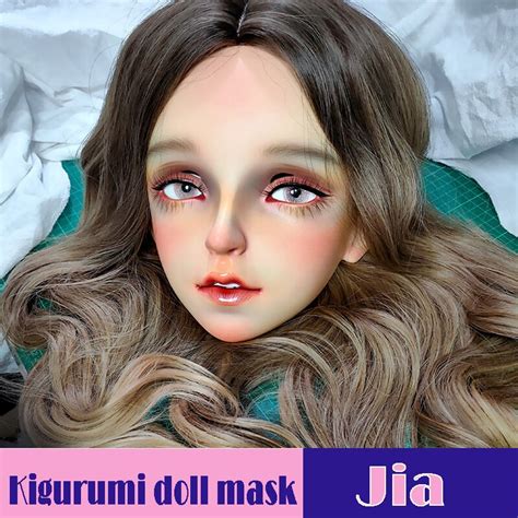 latex female sweet girl half head kigurumi mask with bjd eyes cartoon cosplay research and