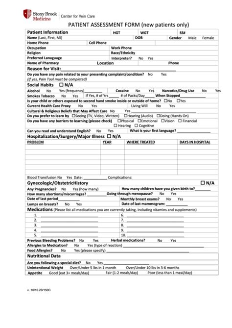Fillable Patient Assessment Form New Patients Only Printable Pdf Download