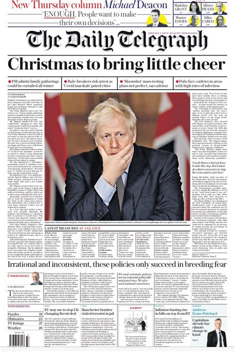 Daily Telegraph Front Page 10th Of September 2020 Tomorrows Papers