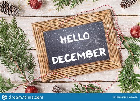 HELLO DECEMBER Lettering Design. Winter Holiday Composition Stock Photo ...