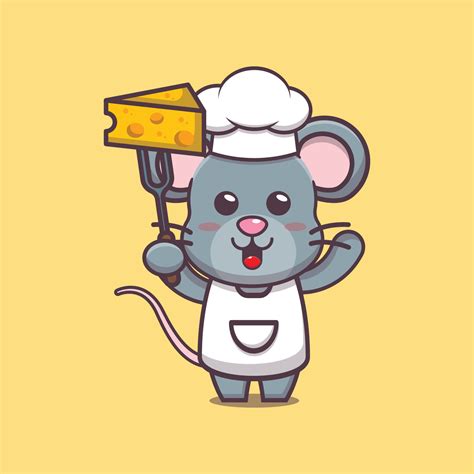 Cute Mouse Chef Mascot Cartoon Character With Cheese 6595152 Vector Art