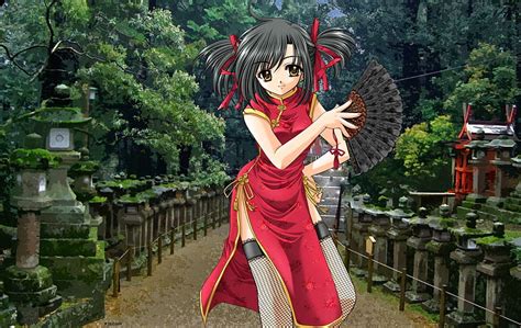 720p Free Download Anime Girl Dress Anime Black Hair Ribbon Fan