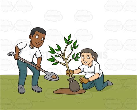 A Black Male Volunteer Planting Small Tree Small Trees Cartoon Clip