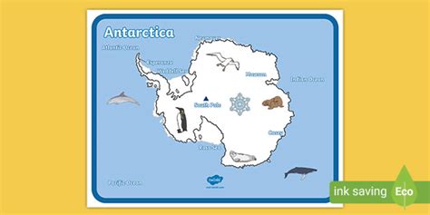 Antarctica Map With Words And Pictures Teacher Made