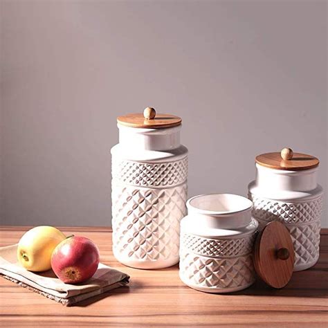 Organize Your Kitchen With Ceramic Storage Jars With Wooden Lids Home