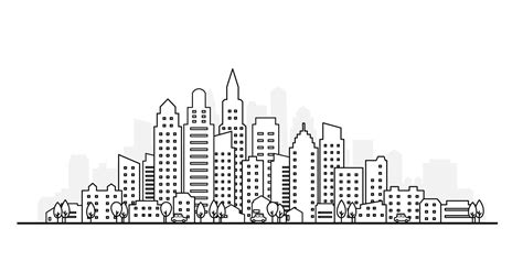 Outline Of Skyscraper Building City Skyline Vector Illustration