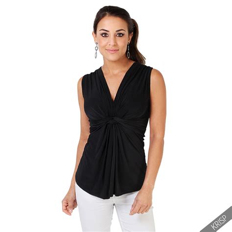 Womens Sleeveless Silky Knot Front Plunge V Neck Blouse Ruched Vest Top Party Ebay