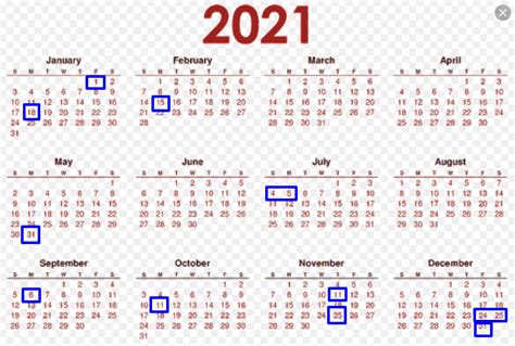 2021 Federal Holiday Calendar List Of United States