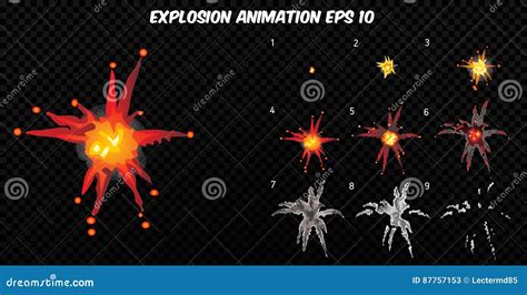Vector Explode Explode Effect Animation With Smoke Cartoon Explosion
