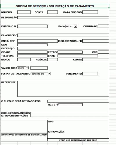 Referência Para Uma Ordem De Serviço E Solicitação De Pagamento