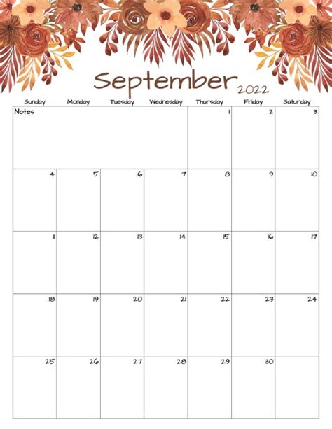 September Calendar September 2022 Printable Calendar Etsy Denmark