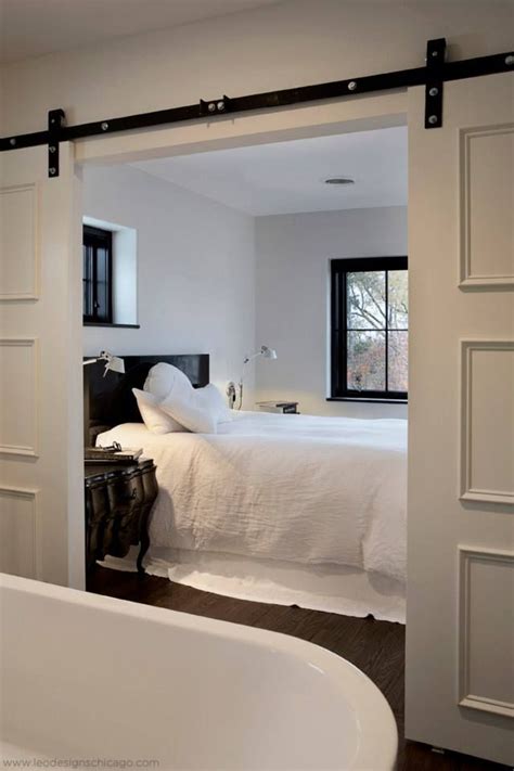 Classic green and elegant new bedroom with bench. White Bedroom with sliding doors//love the idea-but maybe ...