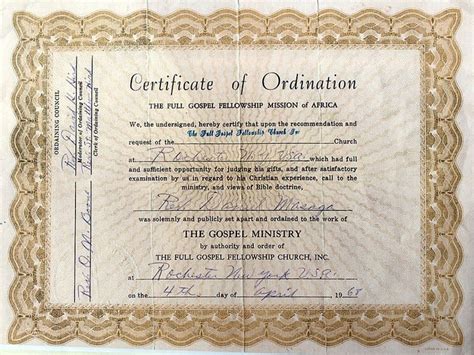 Free Pastor Ordination Ordination Certificate