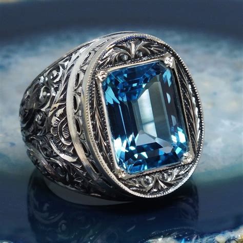Set your look apart with a unique piece handmade. Ring Blue Topaz Sterling Silver unique handcrafted mens ...
