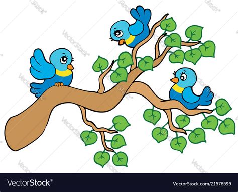 Three Small Birds Sitting On Branch Royalty Free Vector