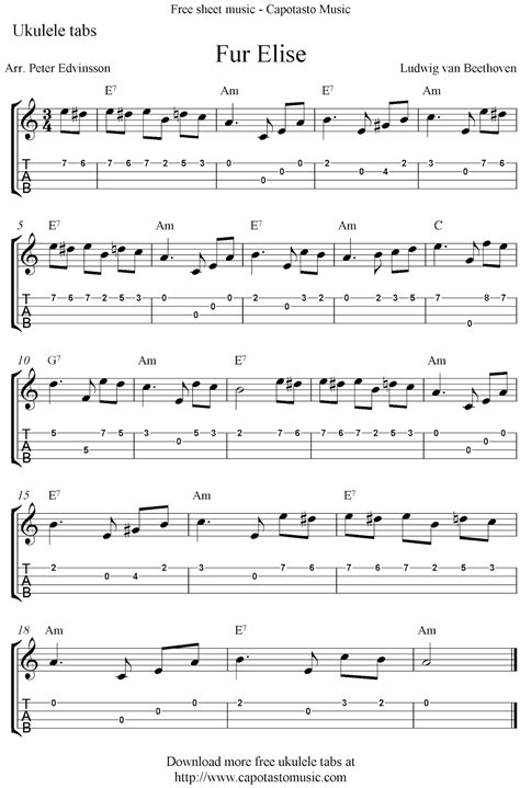 Free sheet music, scores & concert listings. Fur Elise, free ukulele tabs sheet music | Ukulele tabs, Ukulele fingerpicking songs, Ukulele music
