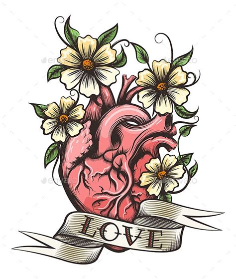 Human Heart With Flowers Heart Flower Tattoo Human Heart Tattoo
